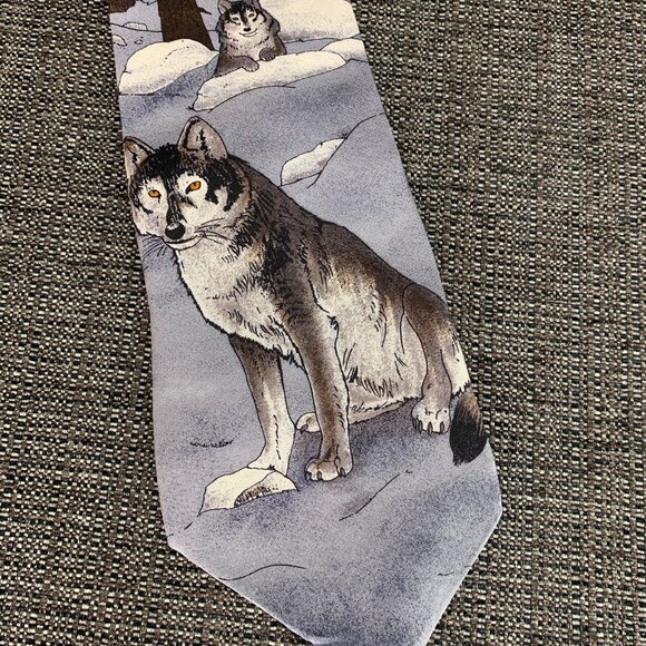 World Wildlife Fund Gray Wolves Silk Tie - vintage 1991 wwf 128 wolf grey usa - Picture 2 of 5